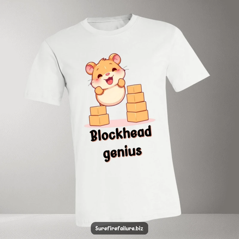 Funny hamster smiling while balancing falling blocks on a soft cotton t-shirt, a humorous take on handling pressure.